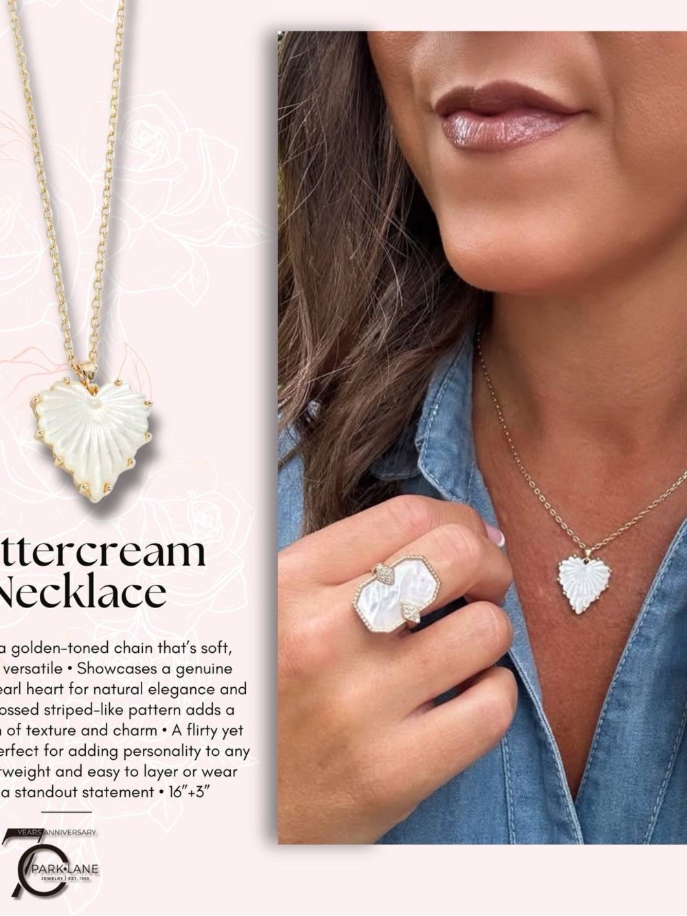 Park Lane BUTTERCREAM Gold Necklace with Mother of Pearl Heart Pendant, NWT - Picture 3 of 7
